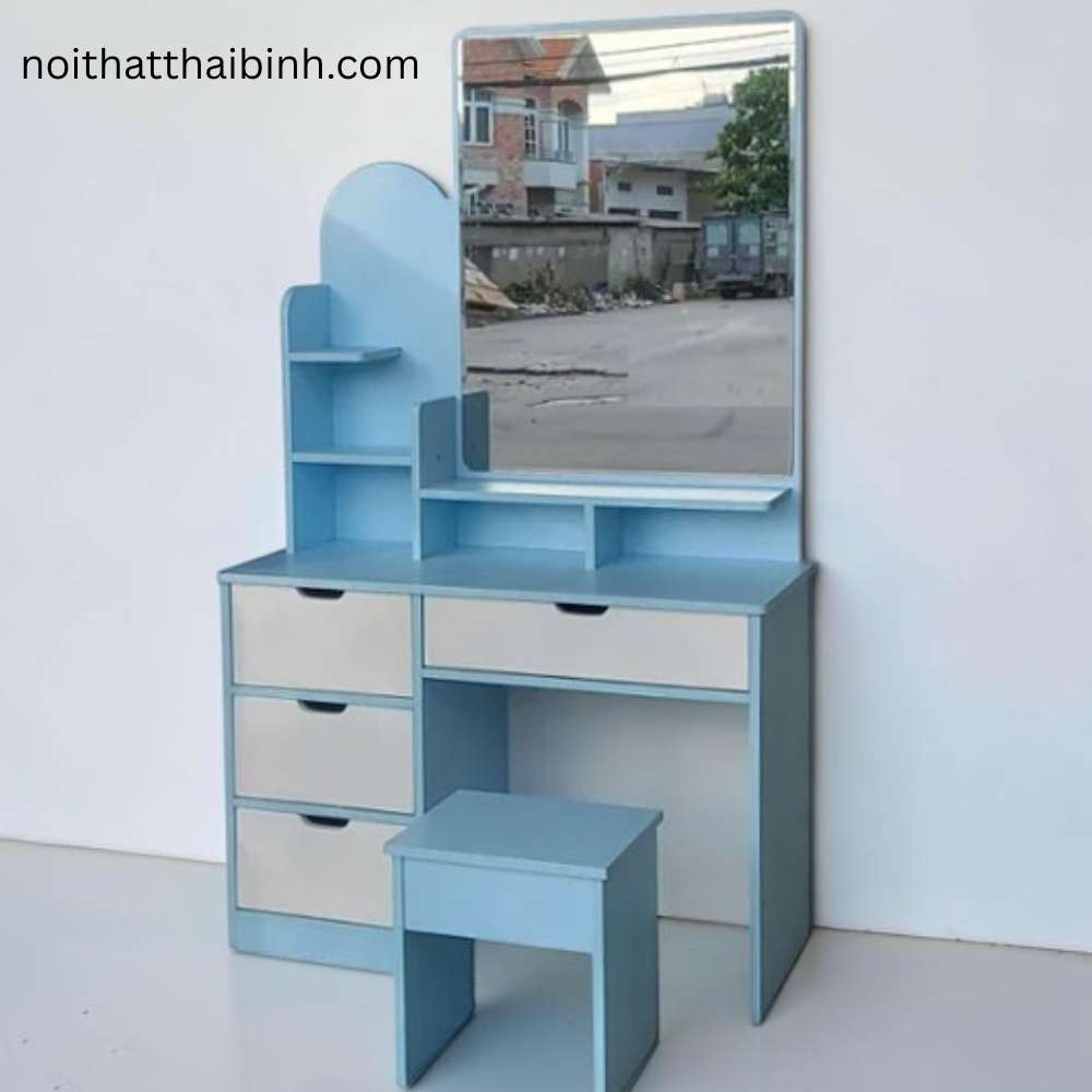 Bàn trang điểm đẹp hcm màu xanh phối trắng hiện đại