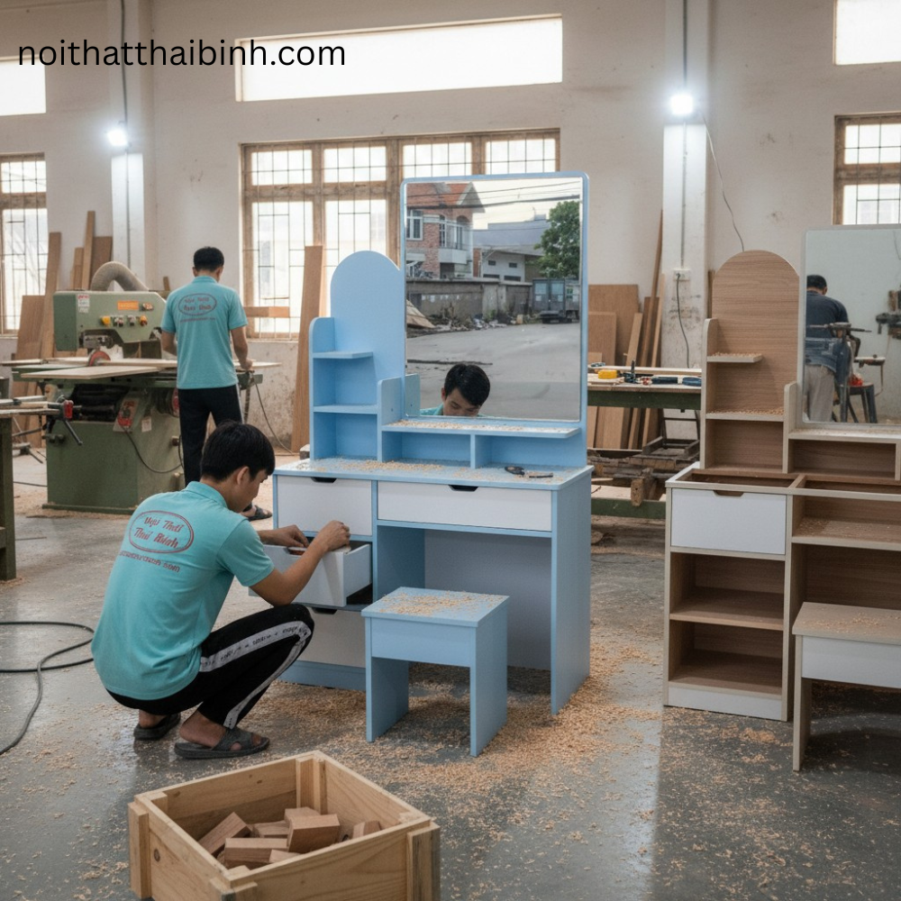 Mẫu bàn phấn trang điểm hiện đại thiết kế nhiều ngăn