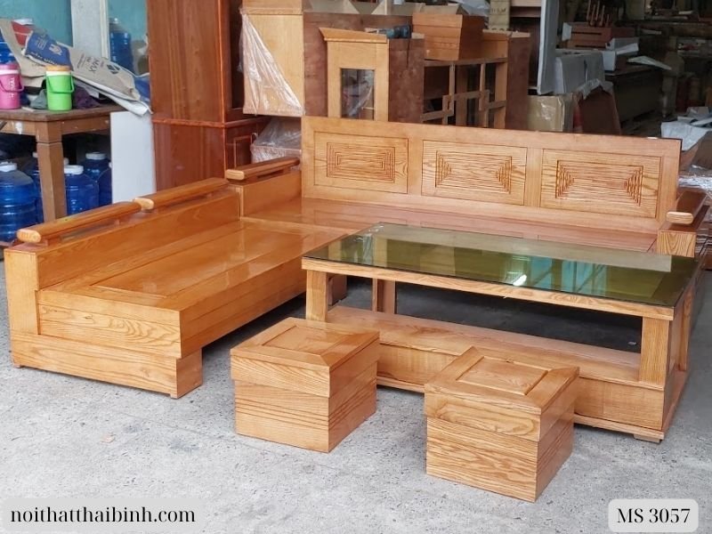Bộ salon góc gỗ sồi tự nhiên Bộ salon góc gỗ sồi tự nhiên