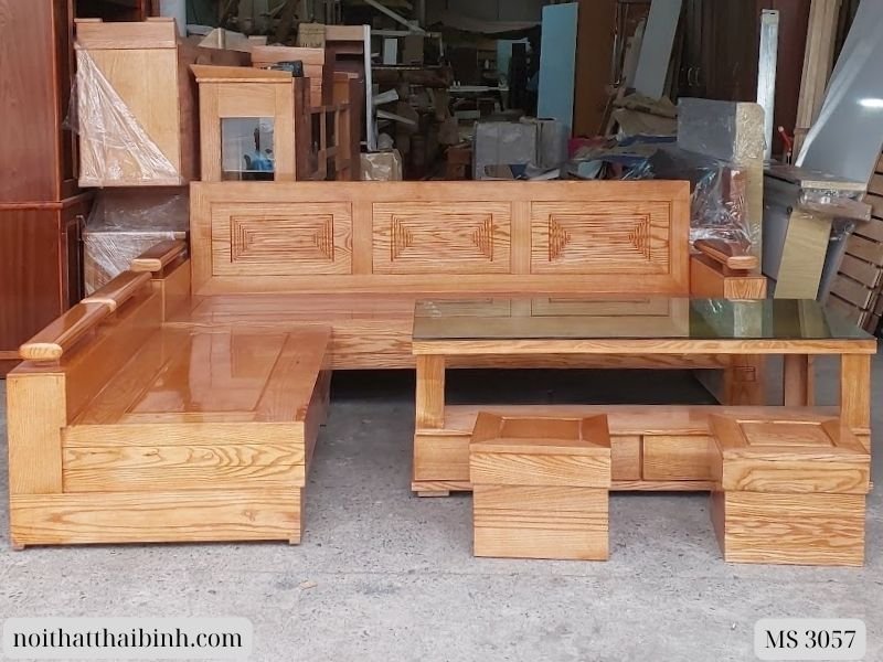 Bộ salon góc gỗ sồi tự nhiên Bộ salon góc gỗ sồi tự nhiên