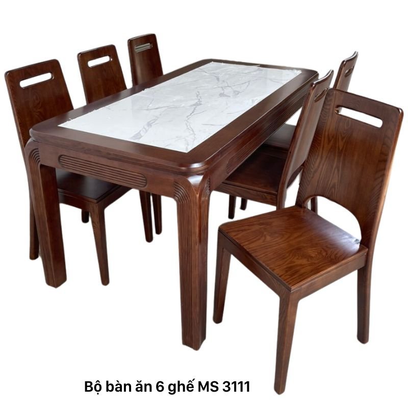 Bộ bàn ghế ăn 6 ghế gỗ sồi tự nhiên MS 3111