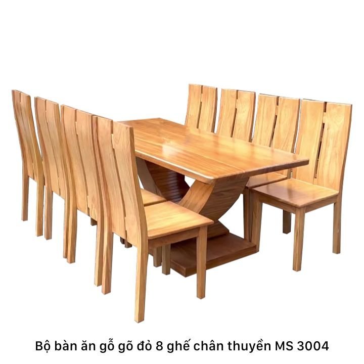 Bộ bàn ăn gỗ gõ đỏ 8 ghế chân thuyền Bộ bàn ăn gỗ gõ đỏ 8 ghế chân thuyền