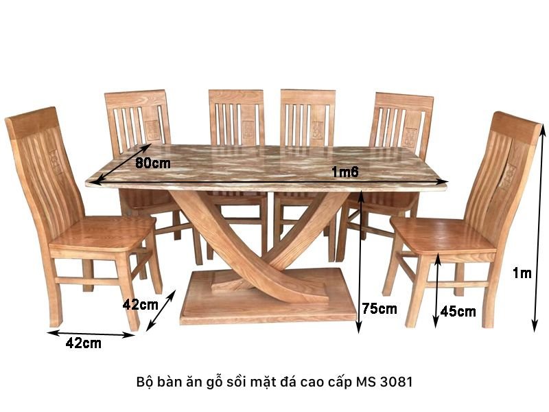 Kích thước bộ bàn ăn gỗ sồi mặt đá Kích thước bộ bàn ăn gỗ sồi mặt đá