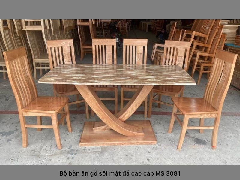 Bộ bàn ăn gỗ sồi mặt đá Bộ bàn ăn gỗ sồi mặt đá