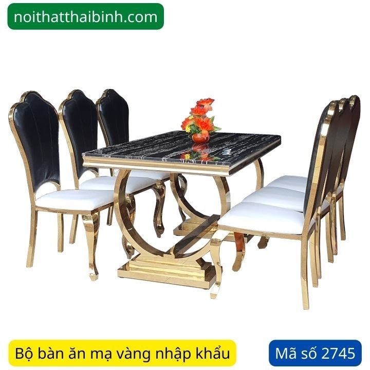 Bộ bàn ăn mạ vàng nhập khẩu MS 2745