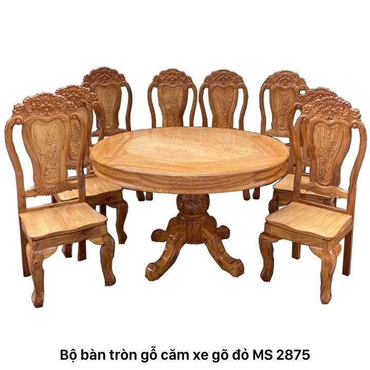 Bộ bàn ăn tròn gỗ căm xe gõ đỏ MS 2875