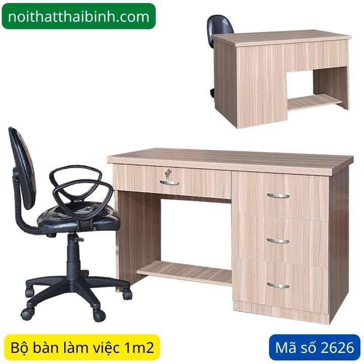 Bộ bàn làm việc 1m2 MS 2626 - đóng tại xưởng Thái Bình TPHCM