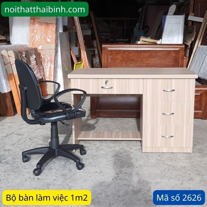 Bộ bàn làm việc 1m2 MS 2626 - chi tiết vân gỗ tự nhiên
