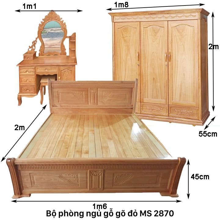 Bộ phòng ngủ gỗ gõ đỏ 100%