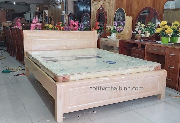 Bộ phòng ngủ gỗ sồi tự nhiên đẹp MS 2025 - nhìn tổng thể