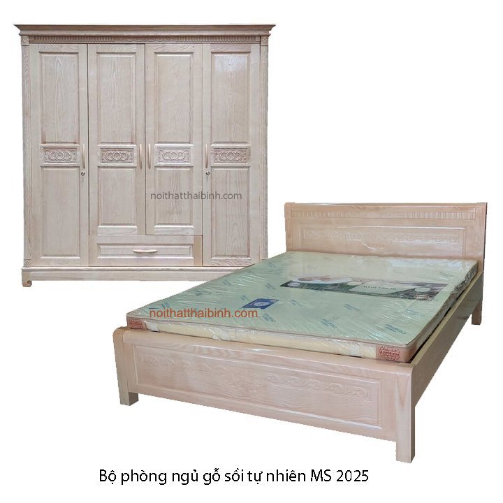 Giường tủ gỗ sồi Bộ phòng ngủ gỗ sồi tự nhiên đẹp MS 2025 - chi tiết vân gỗ tự nhiên