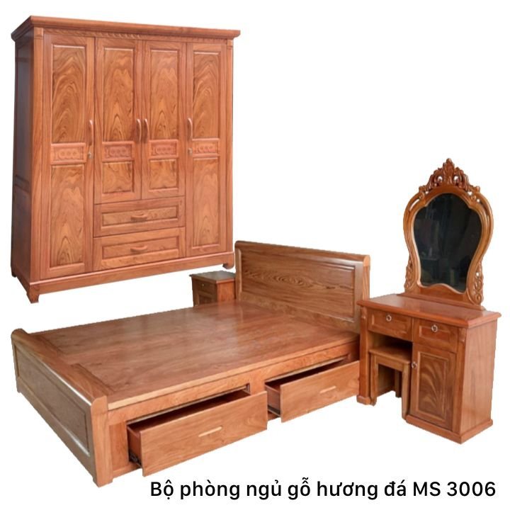 Bộ phòng ngủ gỗ tự nhiên vân hương đá