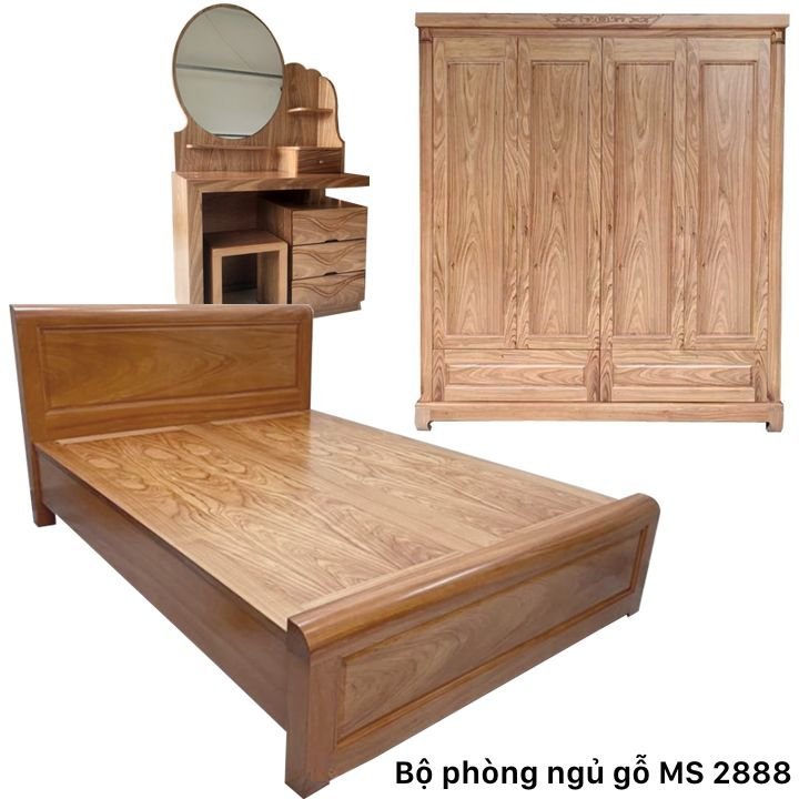 Combo phòng ngủ gỗ tự nhiên vân hương xám MS 2888