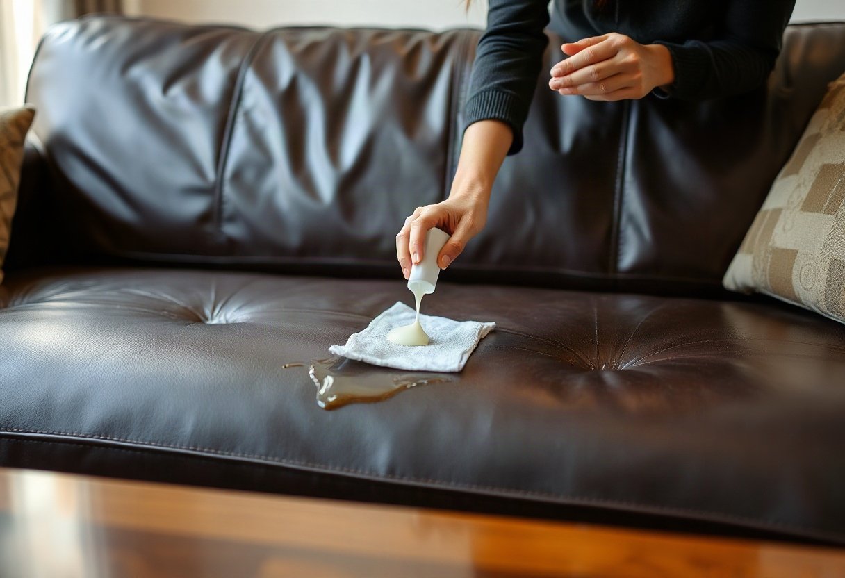 Chất lỏng và hóa chất trên sofa da