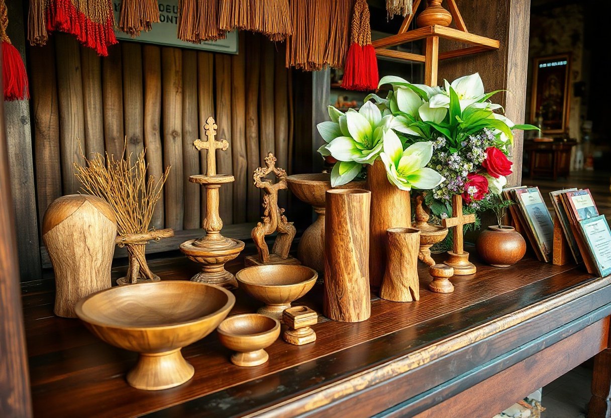 Đồ thờ cúng bằng gỗ tự nhiên trên bàn thờ