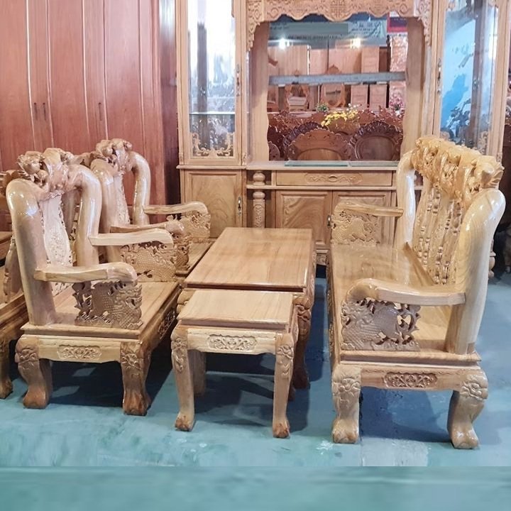 Bộ salon gỗ gõ đỏ tay 12 MS 2819