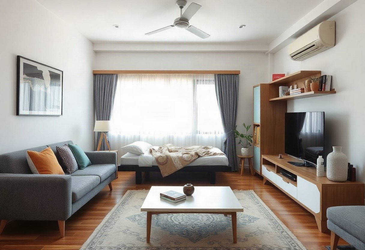 Giường gấp thông minh trong phòng khách hiện đại