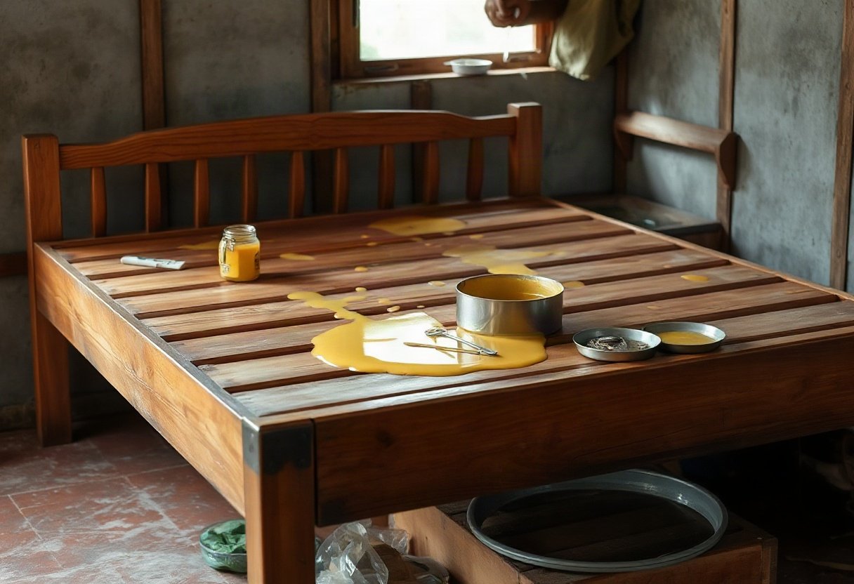 Giường gỗ được bảo dưỡng định kỳ với sáp
