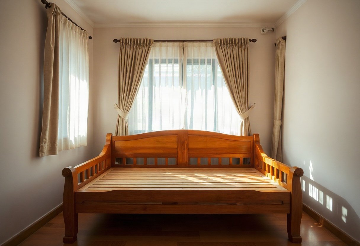 Giường gỗ tránh ánh nắng trực tiếp