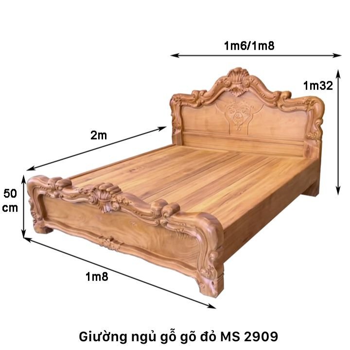 Kích thước giường gỗ gõ đỏ cao cấp