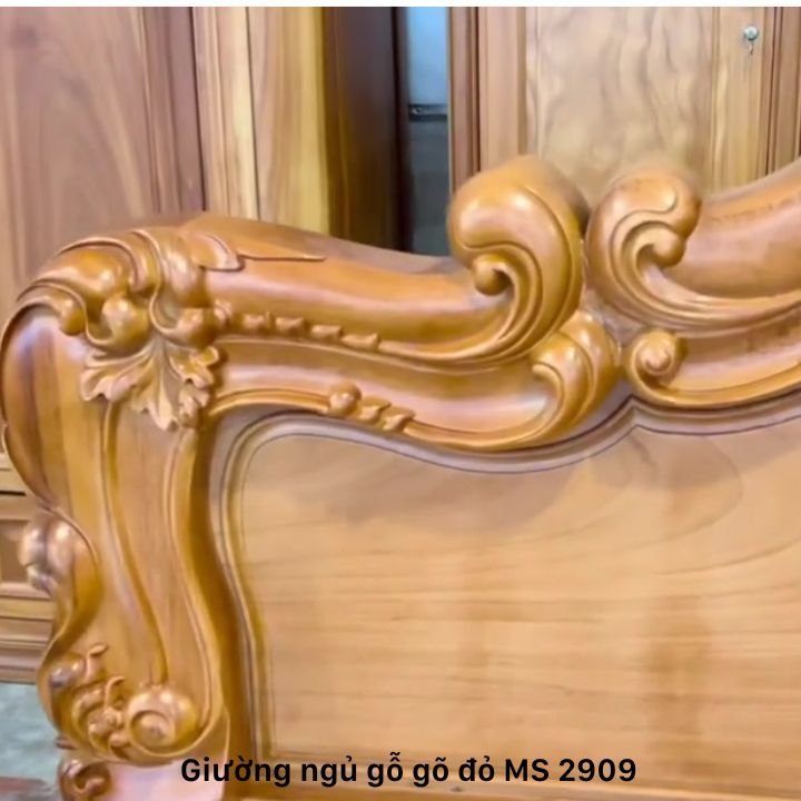 Giường gỗ gõ đỏ tự nhiên