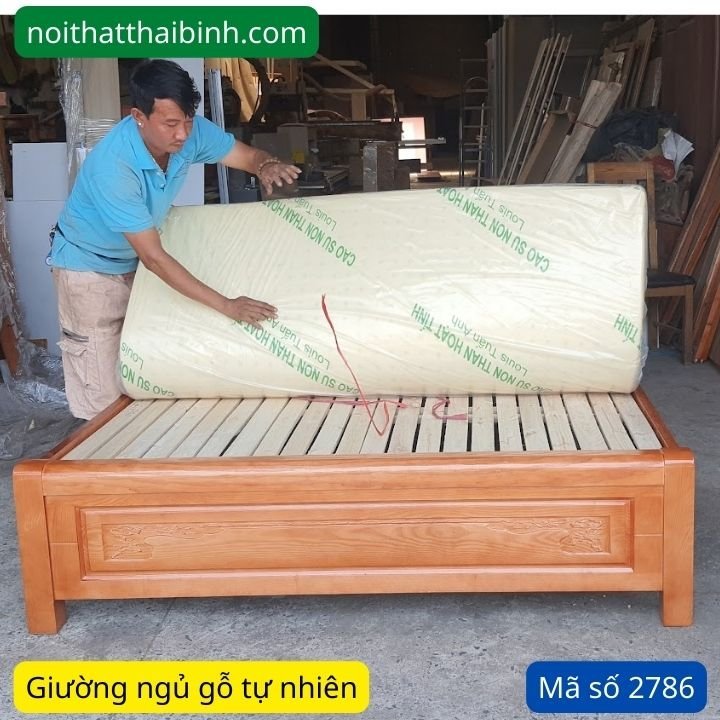 Giường gỗ tự nhiên Giường gỗ xoan đào tự nhiên MS 2786 - nhìn tổng thể