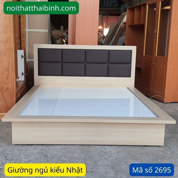 Thiết kế tối giản đầu giường giường ngủ Nhật Bản tại Nội Thất Thái Bình Giường ngủ kiểu Nhật hiện đại MS 2695 - chi tiết vân gỗ tự nhiên