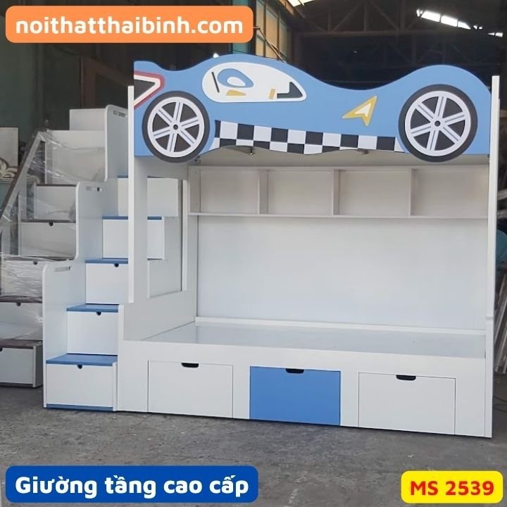 Giường tầng đẹp hình xe ô tô MS 2539 - kỹ thuật đóng mộng chắc chắn