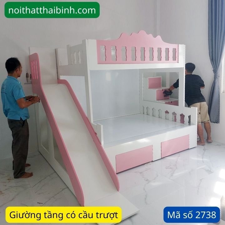 Giường tầng cho bé có cầu trượt MS 2738