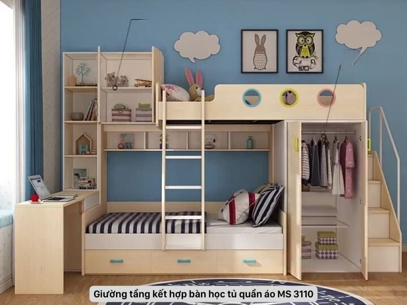Giường tầng kết hợp tủ áo và bàn học Giường tầng kết hợp tủ áo và bàn học