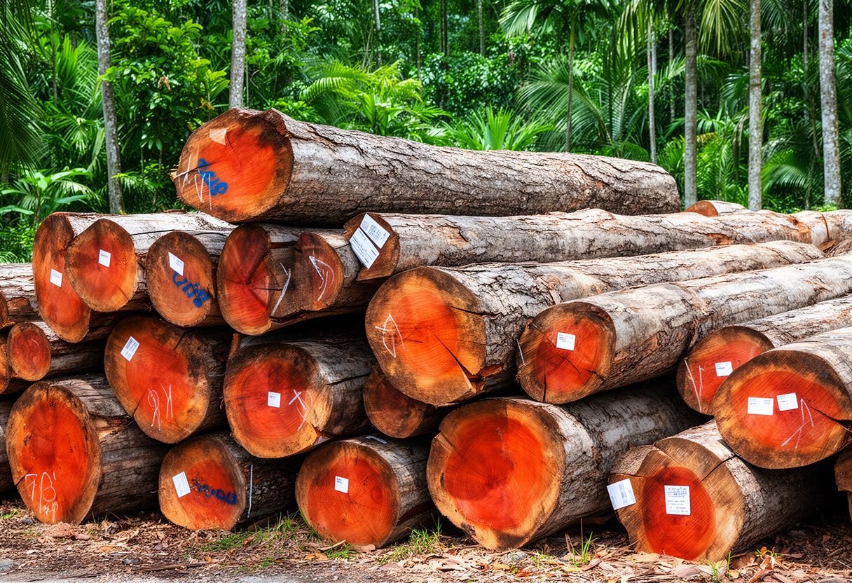 Gỗ tự nhiên nguyên khúc tại bãi tập kết - gỗ gụ là gì