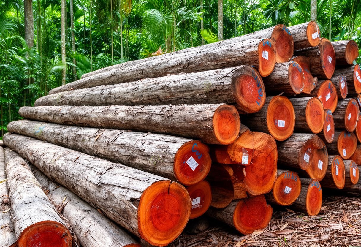 Gỗ tự nhiên nguyên khúc tại bãi tập kết - gỗ gụ là gì