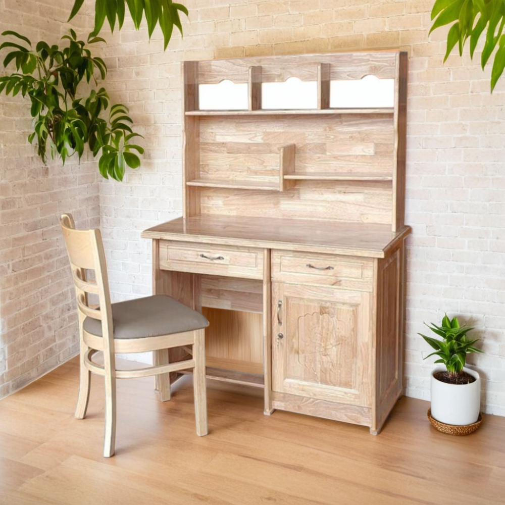 Bàn học cho bé gỗ cao su kích thước 1m2 hiện đại Bàn học cho bé gỗ tự nhiên có kệ MS 2959 | GIAO HỎA TỐC TPHCM - nhìn tổng thể