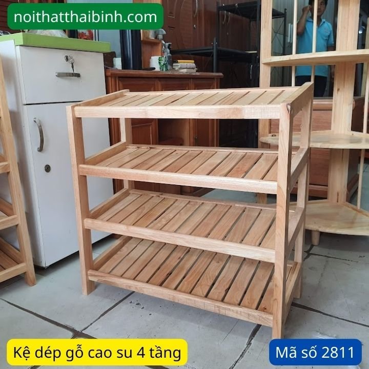 Kệ Giày Dép Gỗ 4 Tầng Kệ dép gỗ 4 tầng MS 2811 | GIAO HỎA TỐC TPHCM - kỹ thuật đóng mộng chắc chắn