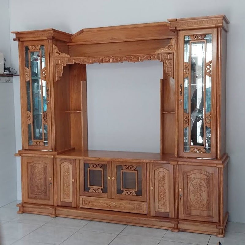 Kệ Tivi Kết Hợp Tủ Rượu Gỗ Gõ Đỏ MS 3287 - nhìn tổng thể