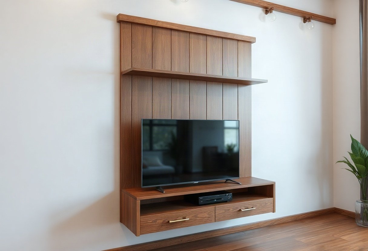 Kệ tivi gỗ treo tường kết hợp kệ sách