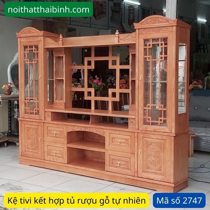 Kệ tivi gỗ kết hợp tủ trang trí MS 2747 - góc nghiêng