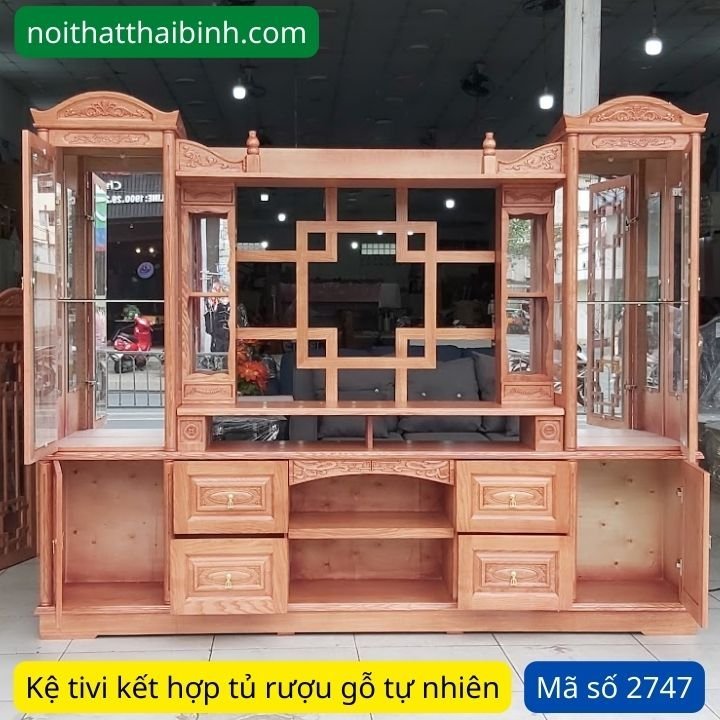 Kệ tivi gỗ kết hợp tủ trang trí MS 2747 - nhìn tổng thể
