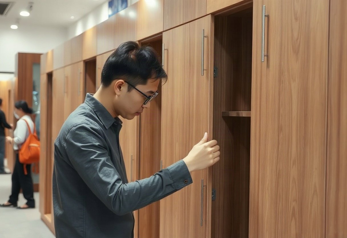 Khách hàng kiểm tra chất lượng tủ quần áo