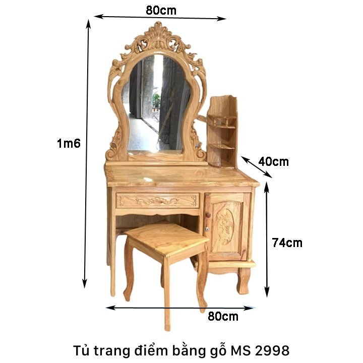 Kích thước tủ trang điểm bằng gỗ gõ đỏ