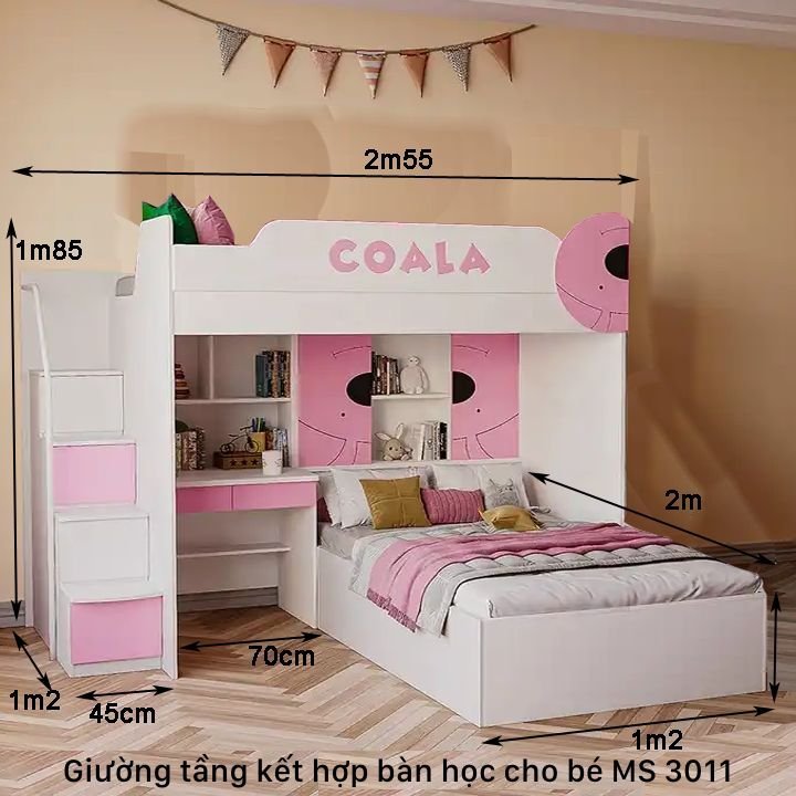 Kích thước giường tầng kết hợp bàn học trẻ em