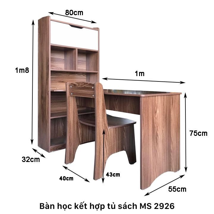 Kích thước bộ bàn học kết hợp tủ sách Kích thước bộ bàn học kết hợp tủ sách