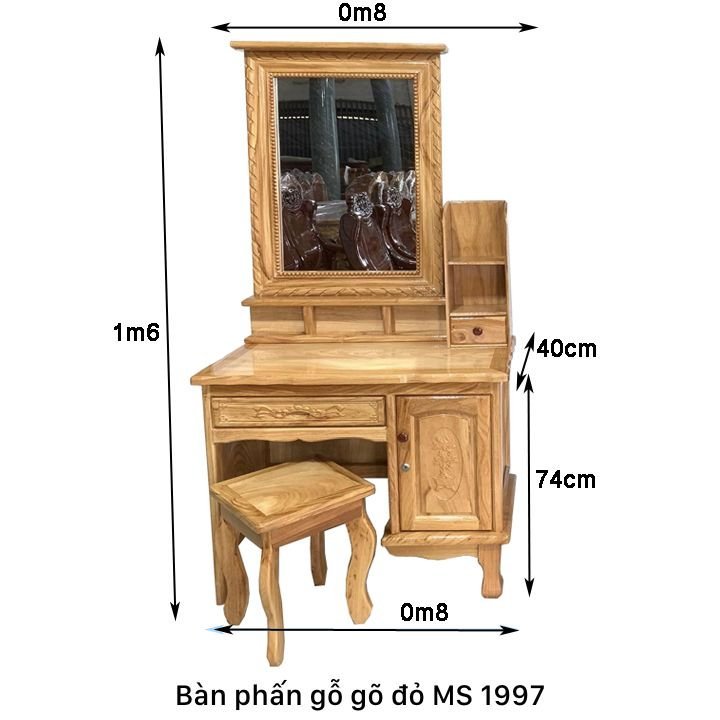 Kích thước bàn trang điểm gỗ gõ đỏ