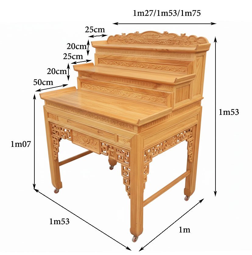 Bàn thờ gỗ gõ đỏ 3 tầng cao cấp MS 3376 - chi tiết vân gỗ tự nhiên