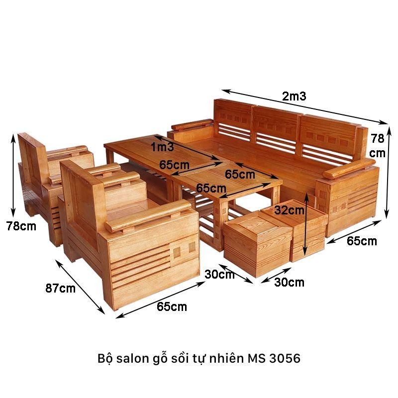 Kích thước bộ salon gỗ sồi tự nhiên Kích thước bộ salon gỗ sồi tự nhiên
