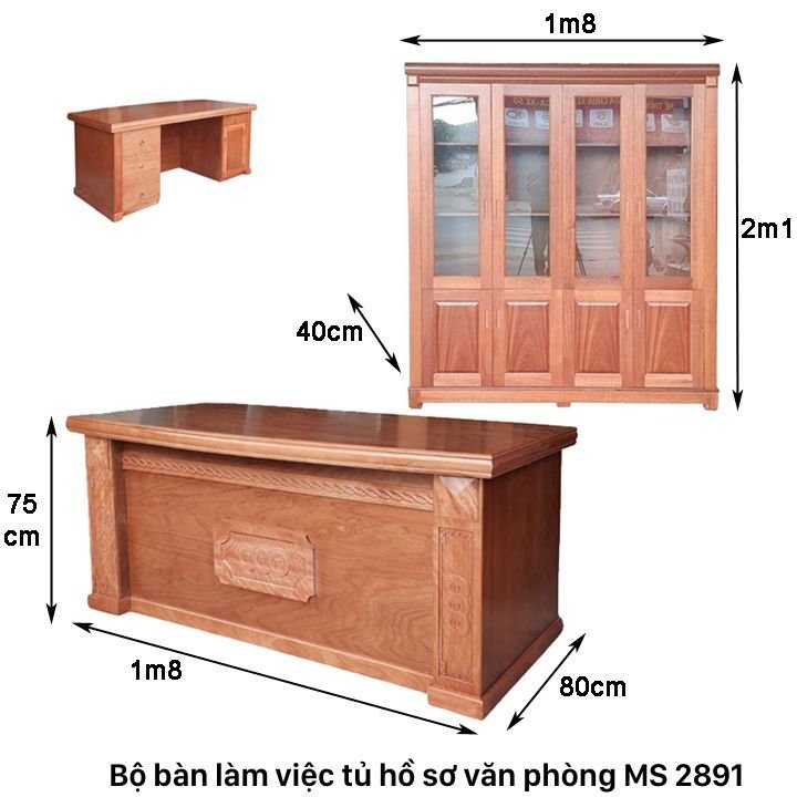 Bộ bàn làm việc tủ tài liệu gỗ tự nhiên MS 2891 | GIAO HỎA TỐC TPHCM