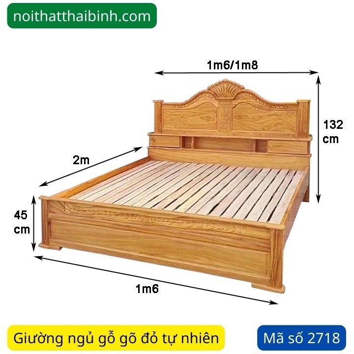 Kích thước giường gỗ gõ đỏ đẹp
