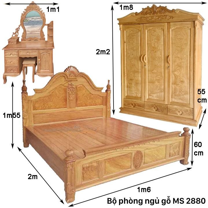 Kích thước nội thất phòng ngủ gỗ gõ đỏ