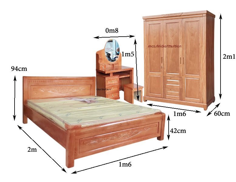 kích thước Combo phòng ngủ hiện đại