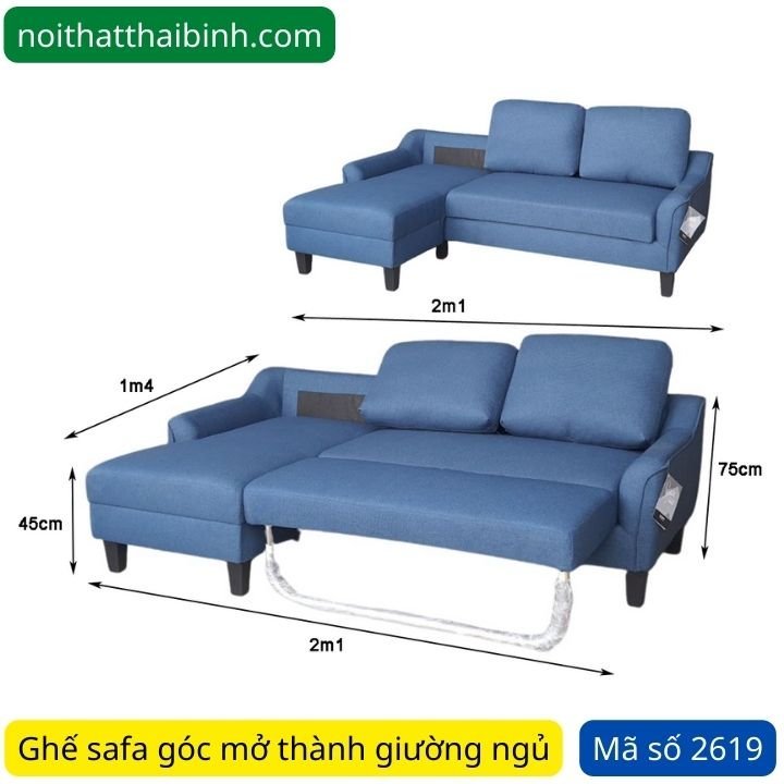 Kích thước ghế sofa mở ra thành giường ngủ Ghế sofa mở ra thành giường ngủ MS 2619
